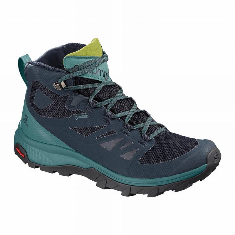 SALOMON UK OUTLINE MID GORE-TEX - Womens Hiking Boots Navy/Green,JZUP51284
